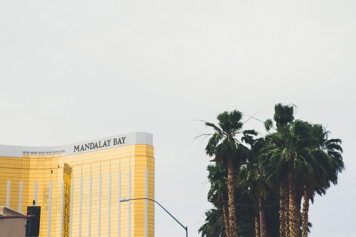 Casino hotel tower with palm trees