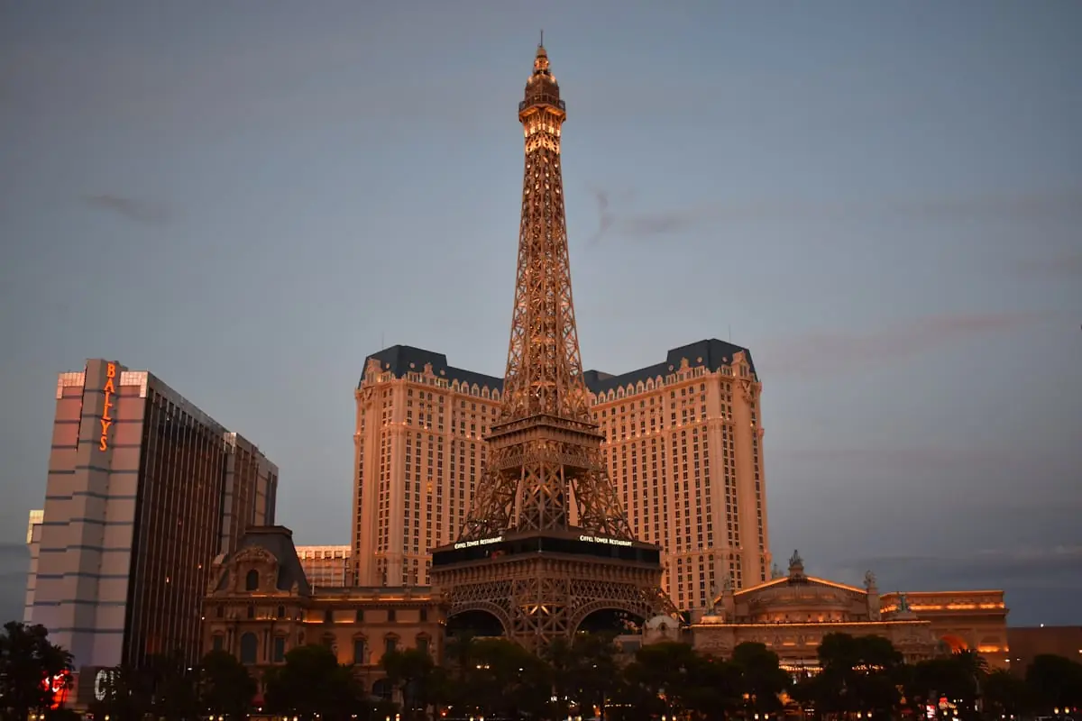 Casino hotel tower at dusk