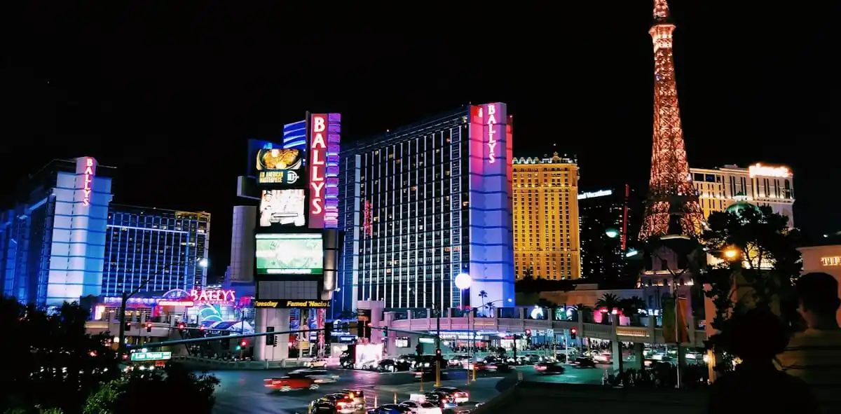Casino district lights at night