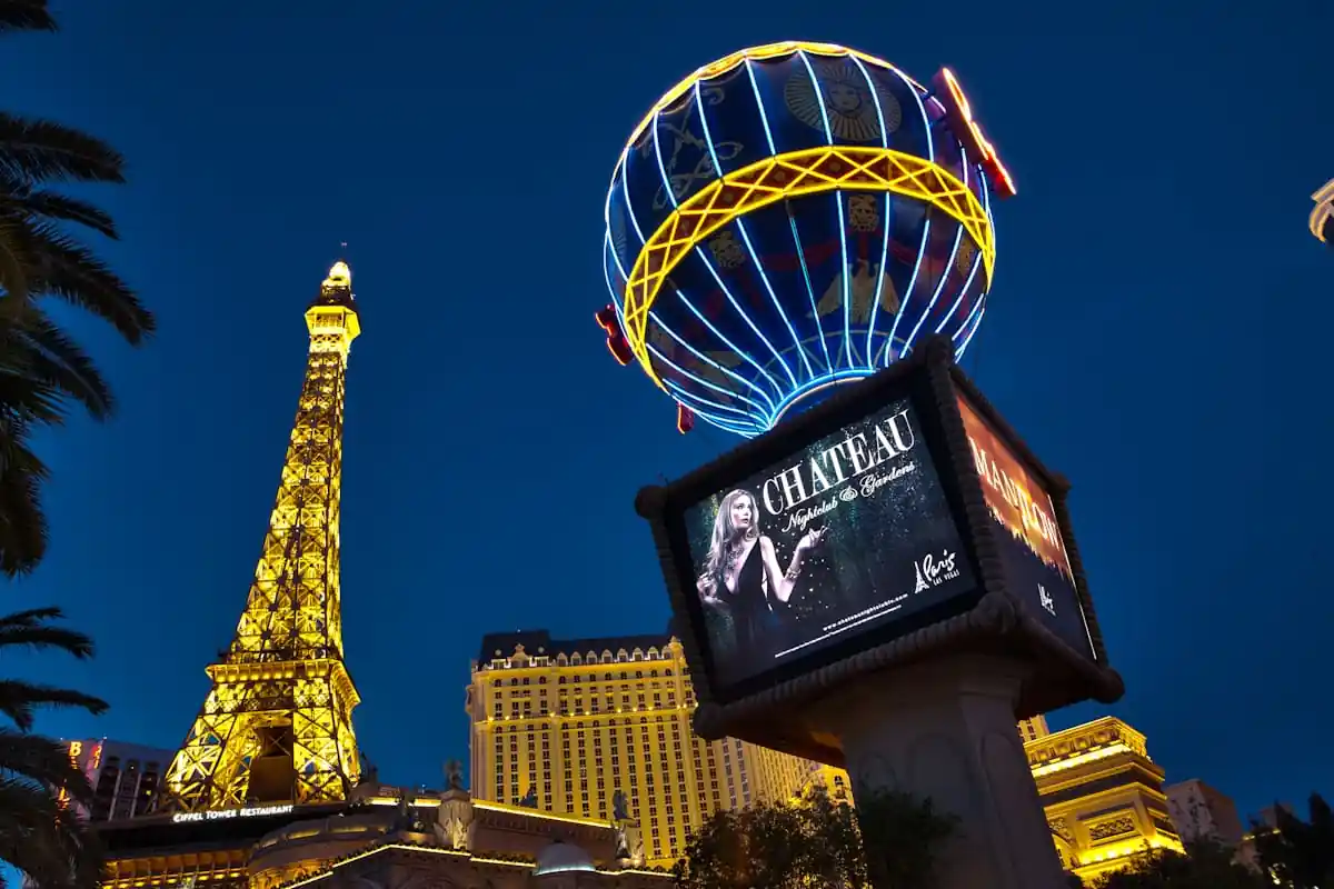 Casino district landmark at night