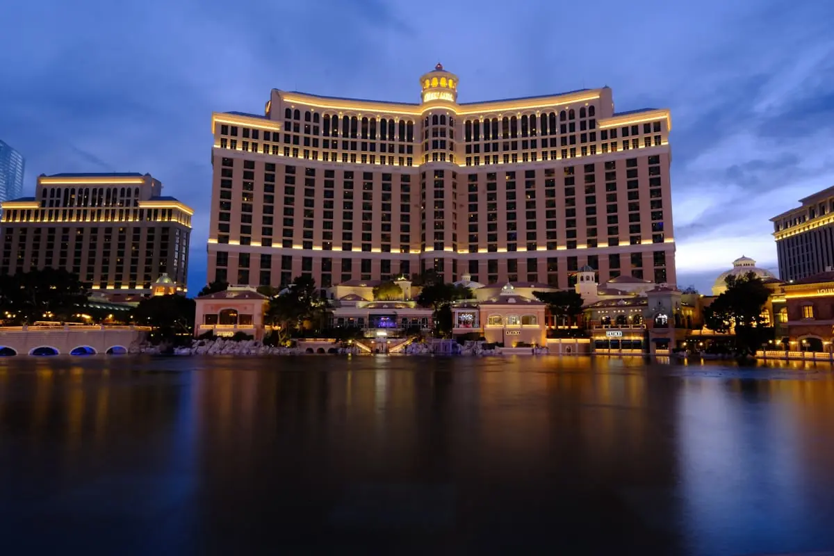 Casino hotel reflected on a waterfront